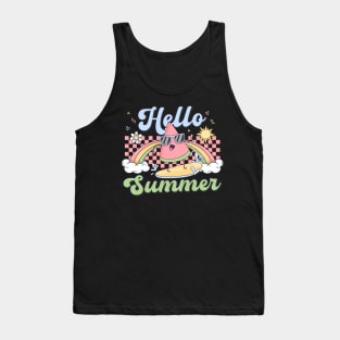 Hello Summer Vibes Cute Watermelon Surfing Tank Top